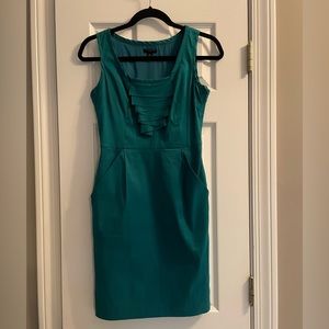 Ann Taylor 0P emerald sheath dress sleeveless pockets